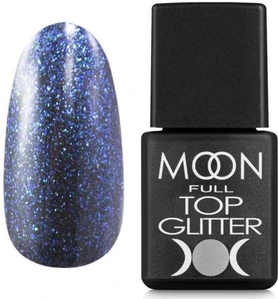 фото Топове покриття Moon Full Top Glitter #04  • 8 мл • з липким шаром • синій 0