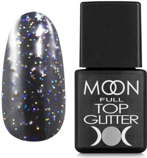 фото Топове покриття Moon Full Top Glitter #01  • 8 мл • з липким шаром • чорний 0