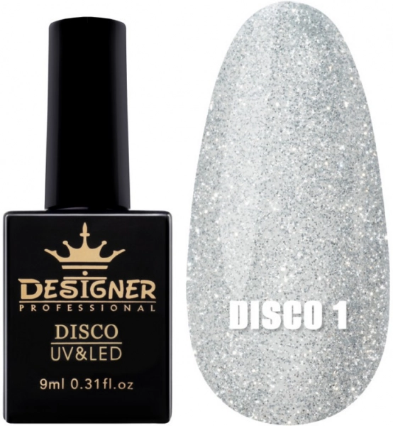 фото Світловідбивний гель лак Disco Designer Professional #1  • 9 мл • срібний 0