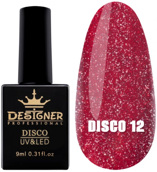 фото Світловідбивний гель лак Disco Designer Professional #12  • 9 мл • червоний 0