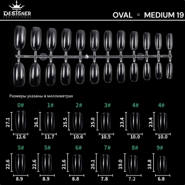 фото Гелевые типсы для легкого наращивания ногтей Designer Professional #19 Oval Medium  • 240 шт • овал • M 1