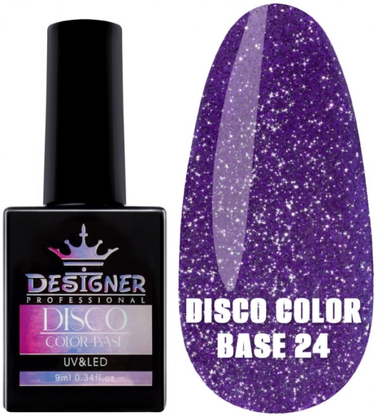 фото Світловідбивне базове покриття Designer Professional Disco Color Base #24  • 9 мл • темна орхідея 0