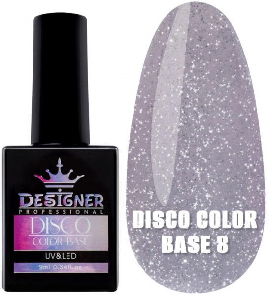 фото Світловідбивне базове покриття Designer Professional Disco Color Base #8  • 9 мл • бузковий 0