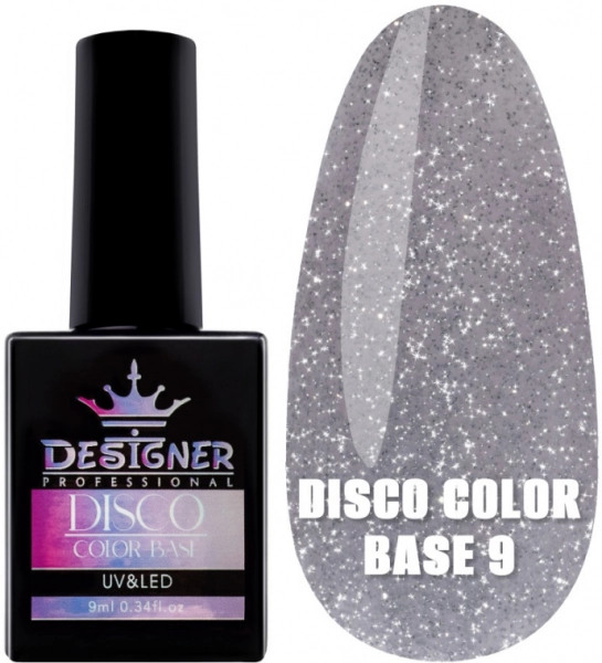 фото Світловідбивне базове покриття Designer Professional Disco Color Base #9  • 9 мл • аспідно-сірий 0