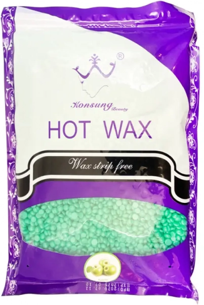 фото Плівковий віск для депіляції Hot Wax Konsung 1кг  світло-зелений • яблуко • 1 л 0