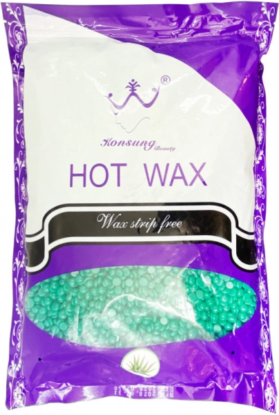 фото Плівковий віск для депіляції Hot Wax Konsung 1кг  зелений • алое • 1 л 0